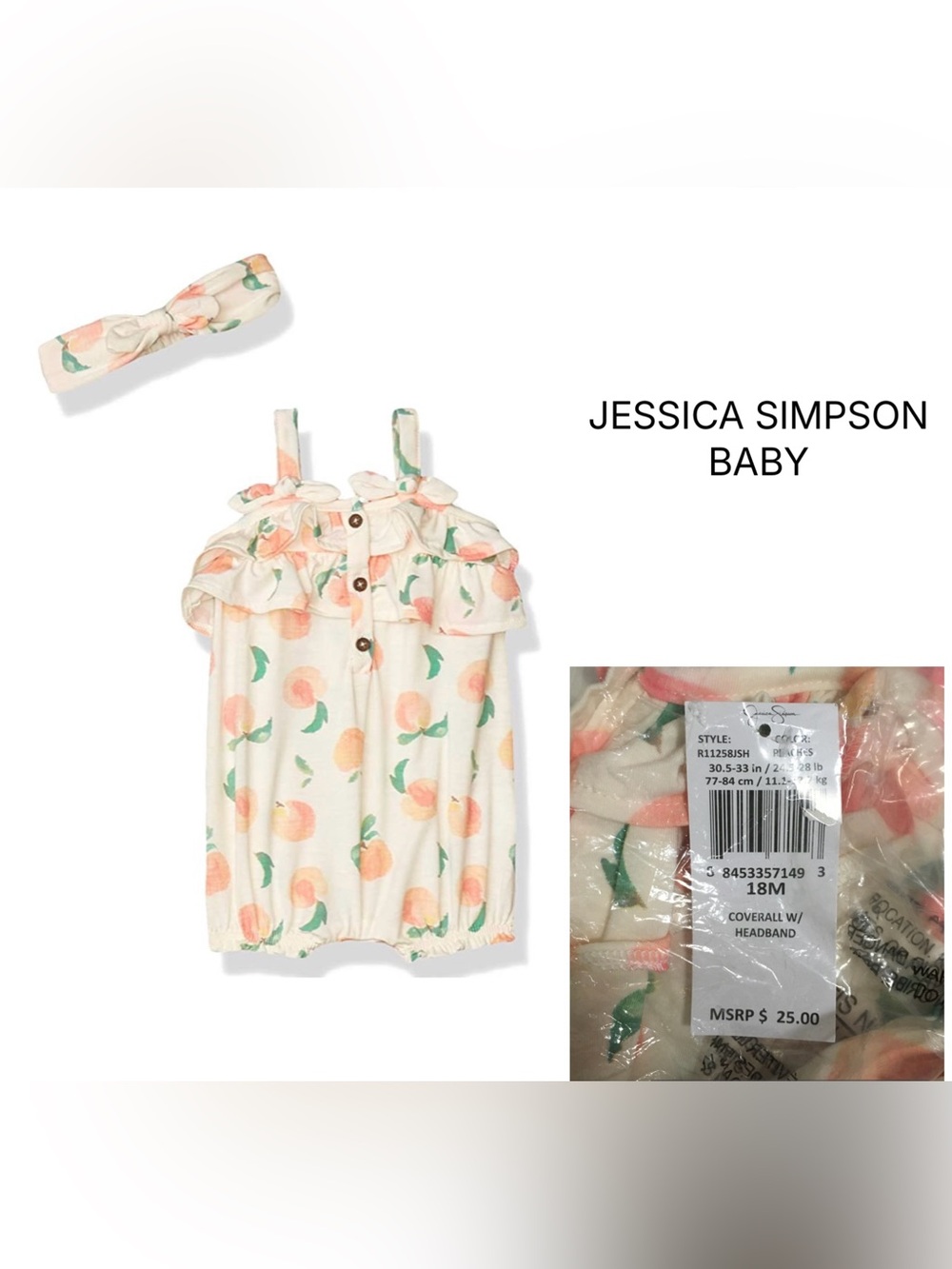 JESSICA SIMPSON BABY - 18M - NWT - 2PC PEACH ROMPER AND HEADBAND